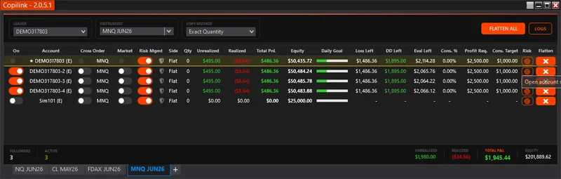 Copilink trade copier dashboard