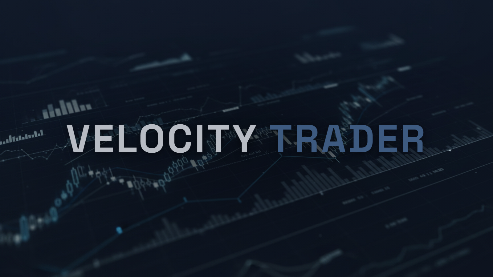 VelocityTrader logo over a trading chart background